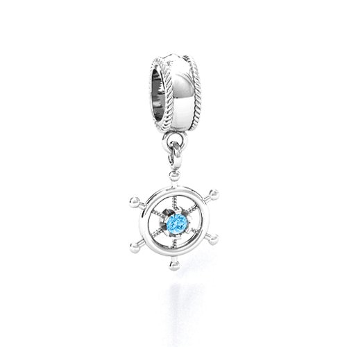 Ship's Wheel Bracelet Charm – Sterling Silver with Blue Topaz