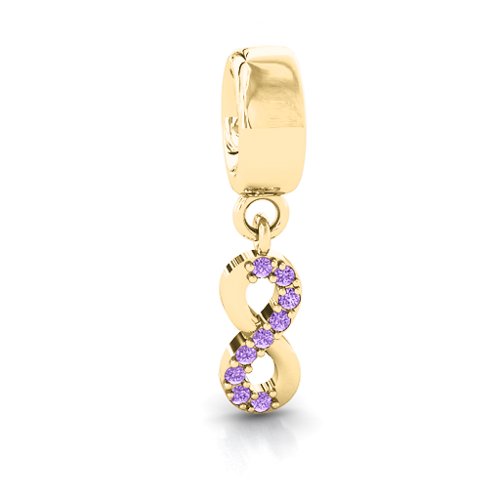 Infinity Bracelet Charm with Stones – 10K Yellow Gold with Amethyst Premium Zirconia