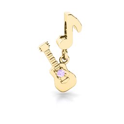 Music Lovers Bracelet Charm in 10K Solid Yellow Gold with Amethyst