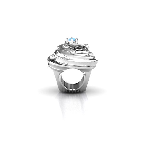 Cupcake Bracelet Charm – Sterling Silver with Blue Topaz