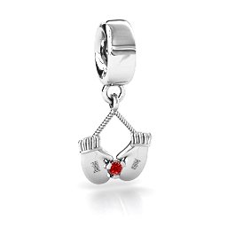 Smitten for Mittens Bracelet Charm in 925 Sterling Silver with Garnet