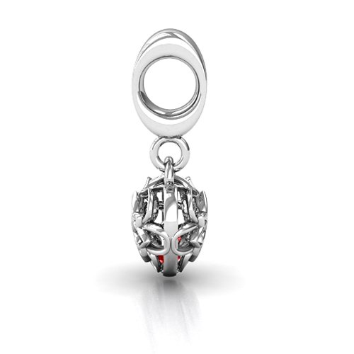 Beautiful Blossom Caged Bracelet Charm – Sterling Silver with Garnet