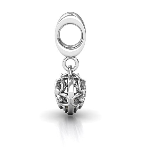 Beautiful Blossom Caged Bracelet Charm – Sterling Silver with Smokey Quartz