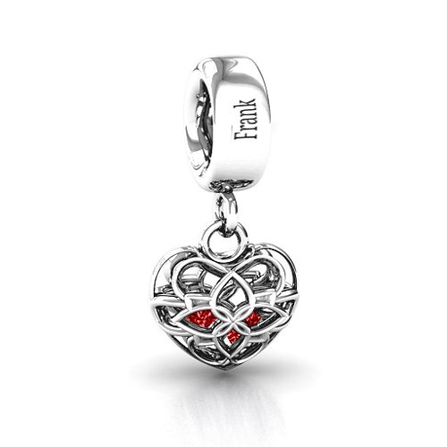Beautiful Blossom Caged Bracelet Charm – Sterling Silver with Garnet