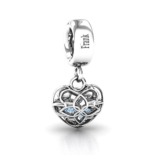 Beautiful Blossom Caged Bracelet Charm – Sterling Silver with Aquamarine
