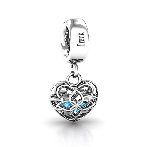 Beautiful Blossom Caged Bracelet Charm – Sterling Silver with Blue Topaz