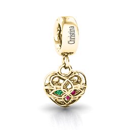 Beautiful Blossom Caged Bracelet Charm in 10K Solid Yellow Gold with Emerald, Ruby, Blue Sapphire, and Cubic Zirconia