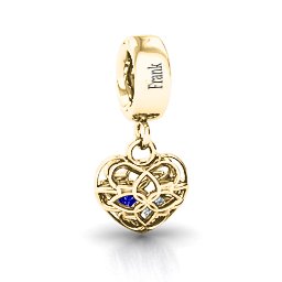 Beautiful Blossom Caged Bracelet Charm in 10K Solid Yellow Gold with Blue Sapphire and Cubic Zirconia