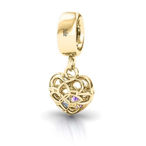 Beautiful Blossom Caged Bracelet Charm – 10K Yellow Gold with Amethyst and Cubic Zirconia