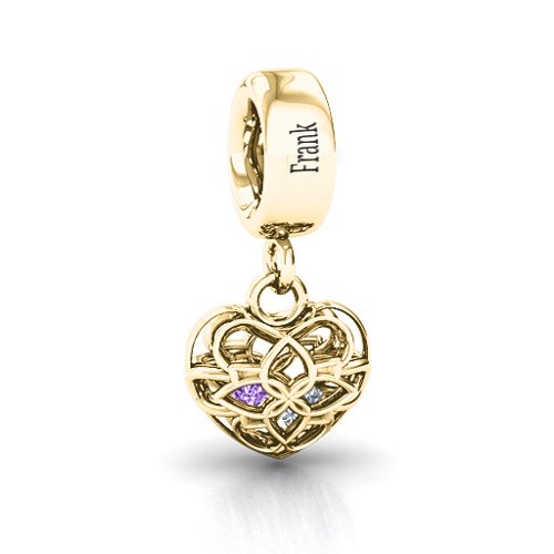 Beautiful Blossom Caged Bracelet Charm – 10K Yellow Gold with Amethyst and Cubic Zirconia