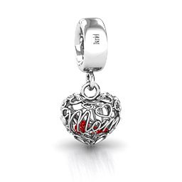 A Mother's Love Caged Bracelet Charm in 925 Sterling Silver with Garnet, Pink Tourmaline, and Cubic Zirconia
