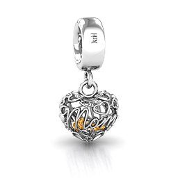 A Mother's Love Caged Bracelet Charm in 925 Sterling Silver with Citrine, Pink Tourmaline, and Cubic Zirconia