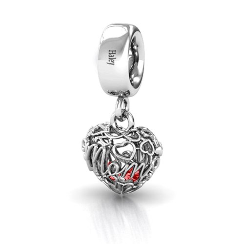 A Mother's Love Caged Bracelet Charm – Sterling Silver with Garnet