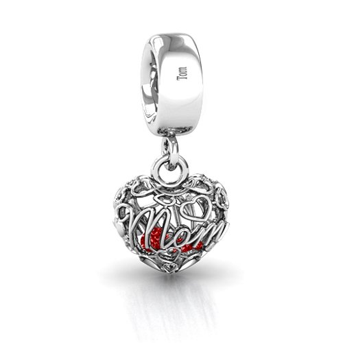 A Mother's Love Caged Bracelet Charm – Sterling Silver with Garnet