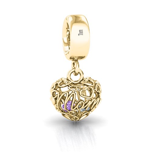 A Mother's Love Caged Bracelet Charm – 10K Yellow Gold with Amethyst and Cubic Zirconia