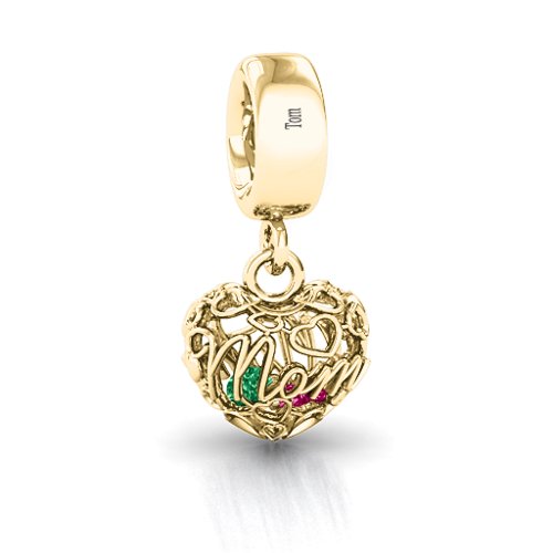 A Mother's Love Caged Bracelet Charm – 10K Yellow Gold with Emerald and Ruby