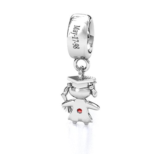 She Graduated! Bracelet Charm – Sterling Silver with Garnet