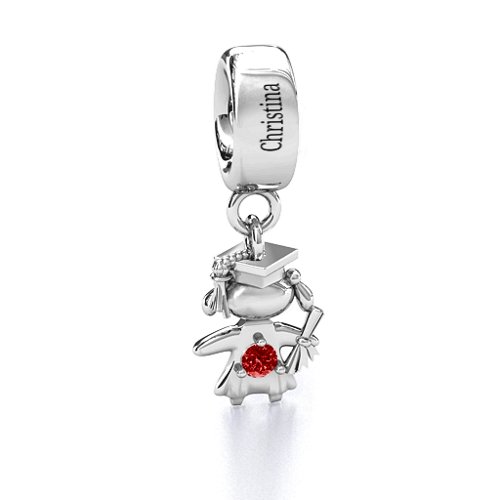 She Graduated! Bracelet Charm – Sterling Silver with Garnet
