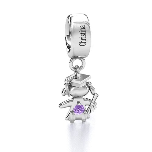 She Graduated! Bracelet Charm – Sterling Silver with Amethyst