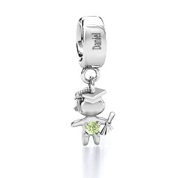 He Graduated! Bracelet Charm in 925 Sterling Silver with Peridot