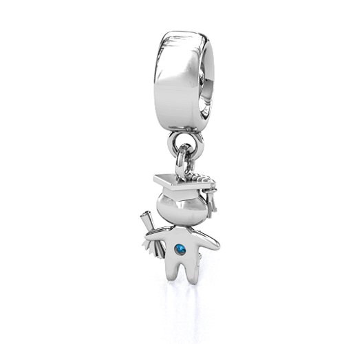 He Graduated! Bracelet Charm – Sterling Silver with Blue Topaz