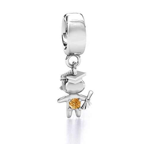 He Graduated! Bracelet Charm – Sterling Silver with Citrine