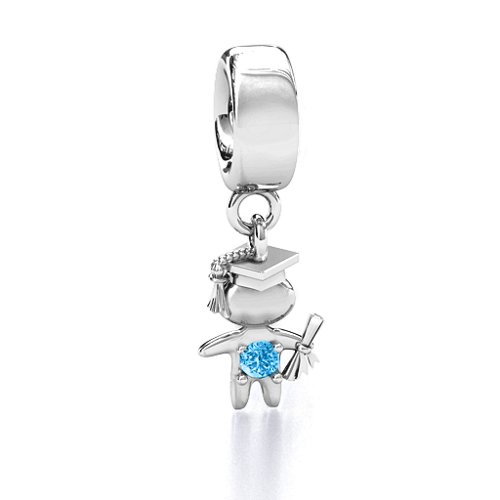 He Graduated! Bracelet Charm – Sterling Silver with Blue Topaz