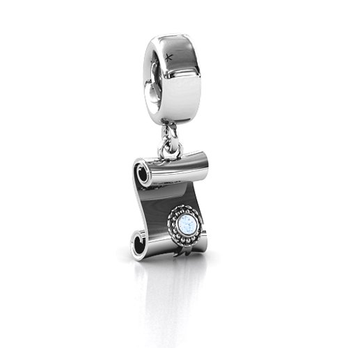 Proud Graduate Bracelet Charm – Sterling Silver with Aquamarine