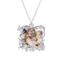 Square Cherry Blossom Photo Frame Necklace