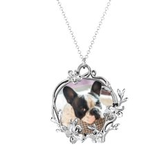 Round Cherry Blossom Photo Frame Necklace – Sterling Silver