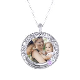 Round Engravable Filligree Photo Frame Necklace