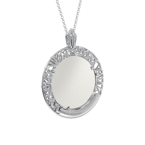 Round Engravable Filligree Photo Frame Necklace – Sterling Silver with Blue Topaz