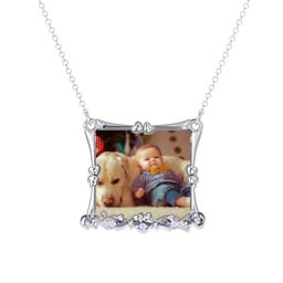 Fancy Square Photo Frame Necklace With Accents