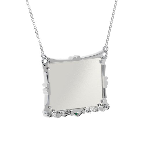 Fancy Rectangular Photo Frame Necklace With Accents – Sterling Silver with Green Premium Zirconia