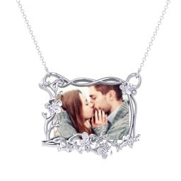 Rectangular Cherry Blossom Photo Frame Necklace