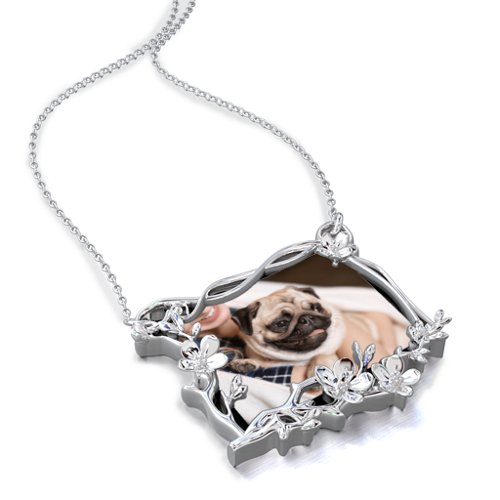 Rectangular Cherry Blossom Photo Frame Necklace – Sterling Silver