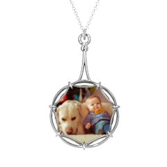 Modern Decorative Round Photo Frame Necklace – Sterling Silver