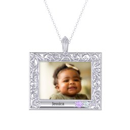 Rectangular Engravable Filligree Photo Frame Necklace