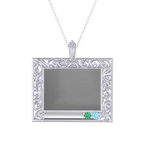 Rectangular Engravable Filligree Photo Frame Necklace