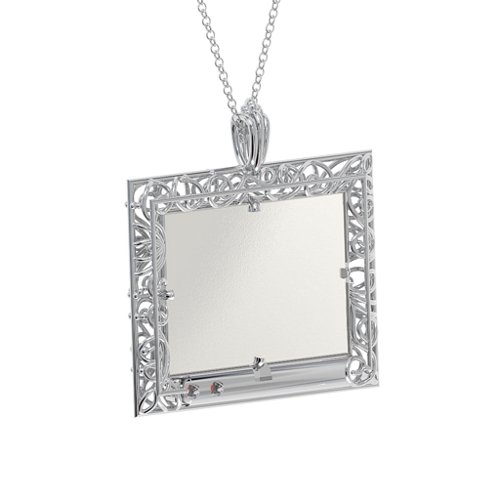 Rectangular Engravable Filligree Photo Frame Necklace – Sterling Silver with Garnet