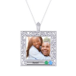 Square Engravable Filligree Photo Frame Necklace