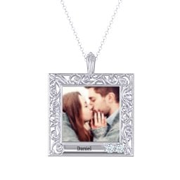Square Engravable Filligree Photo Frame Necklace