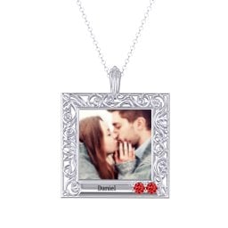 Square Engravable Filligree Photo Frame Necklace