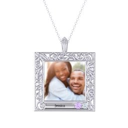 Square Engravable Filligree Photo Frame Necklace