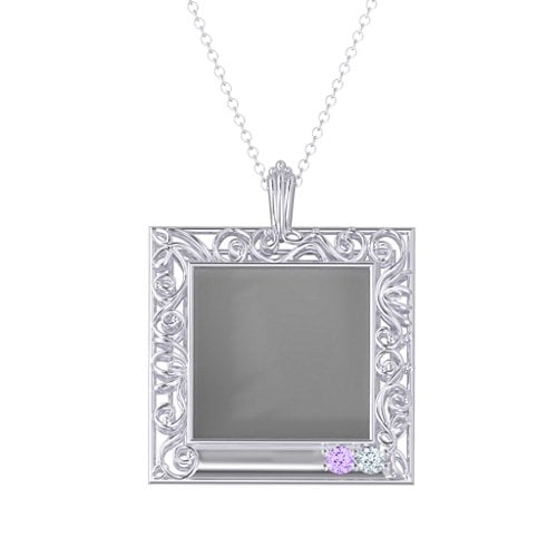Square Engravable Filligree Photo Frame Necklace