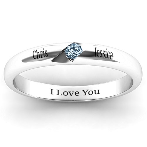 Women's Reveal Stone Grooved Ring – Sterling Silver with Aquamarine