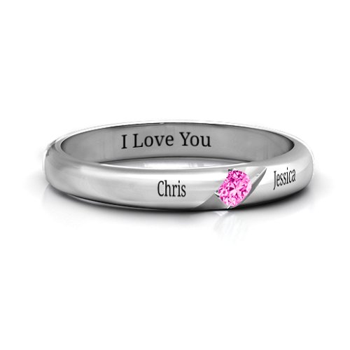 Women's Reveal Stone Grooved Ring – Sterling Silver with Pink Tourmaline