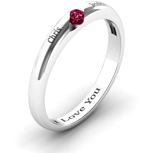 Women's Reveal Stone Grooved Ring – Sterling Silver with Ruby
