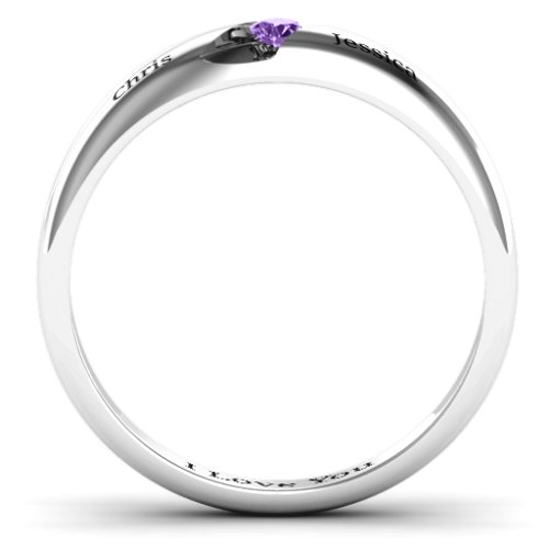 Women's Reveal Stone Grooved Ring – Sterling Silver with Amethyst