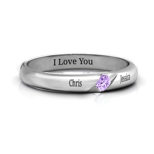 Women's Reveal Stone Grooved Ring – Sterling Silver with Amethyst